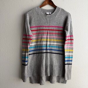 GAP Women’s Crazy Stripe Crewneck Pullover Sweater Tunic Gray Wool Blend EUC (c)
